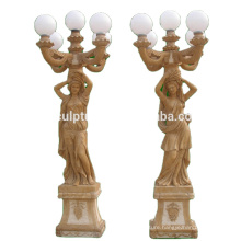 Decorative outdoor hand carved stone figure statue pillar yellow marble woman lighting columns